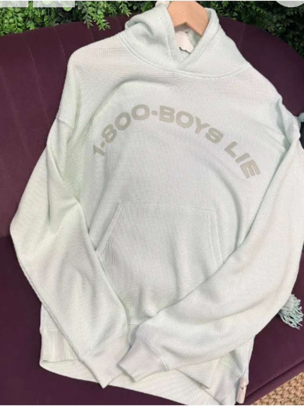 Boys Lie Pale Mint Waffle-Knit Crewneck Hoodie